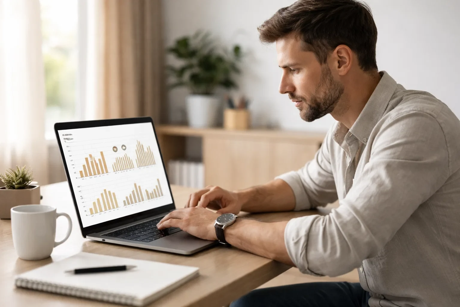 Professionista analizza dati e statistiche calcistiche su laptop