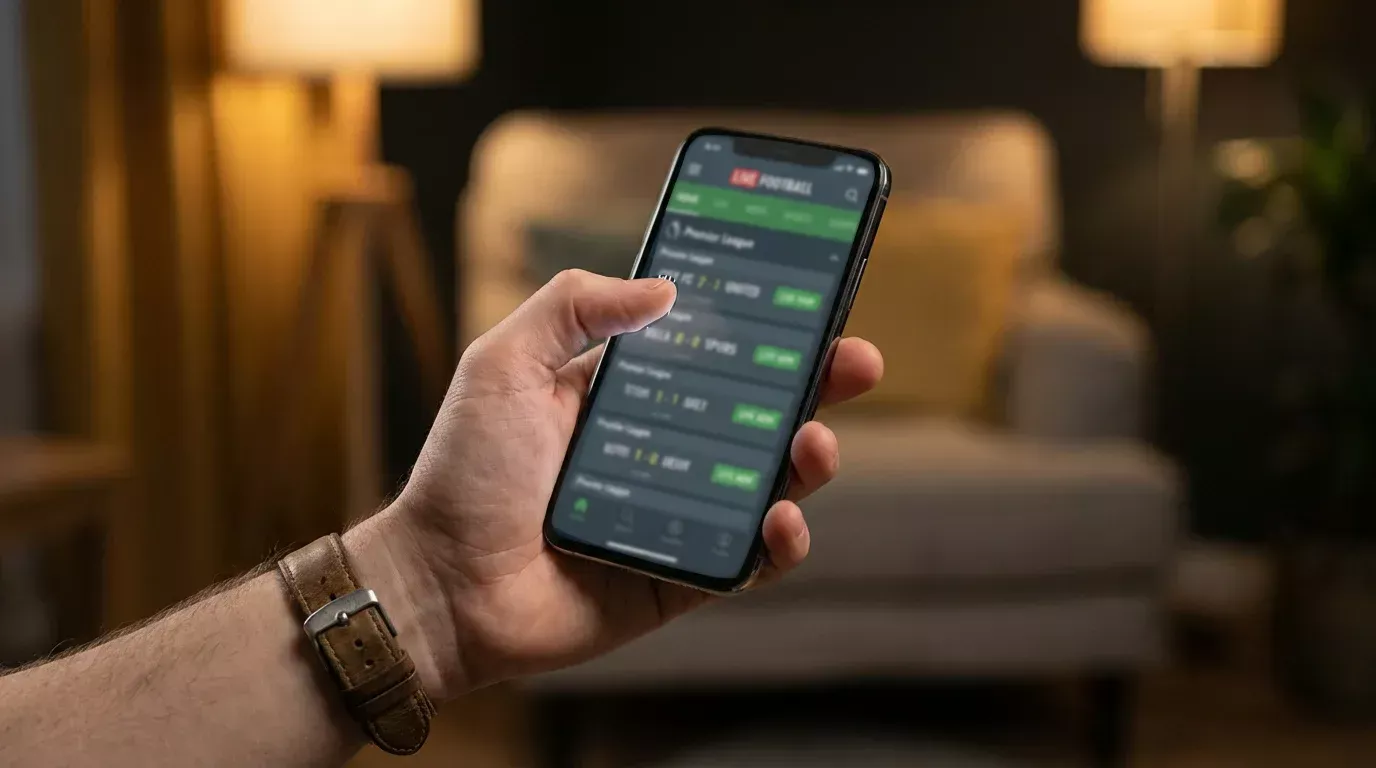 Smartphone con app scommesse aperta su una partita di calcio