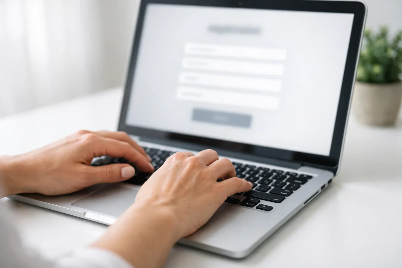 Mani che digitano su un laptop durante una registrazione online