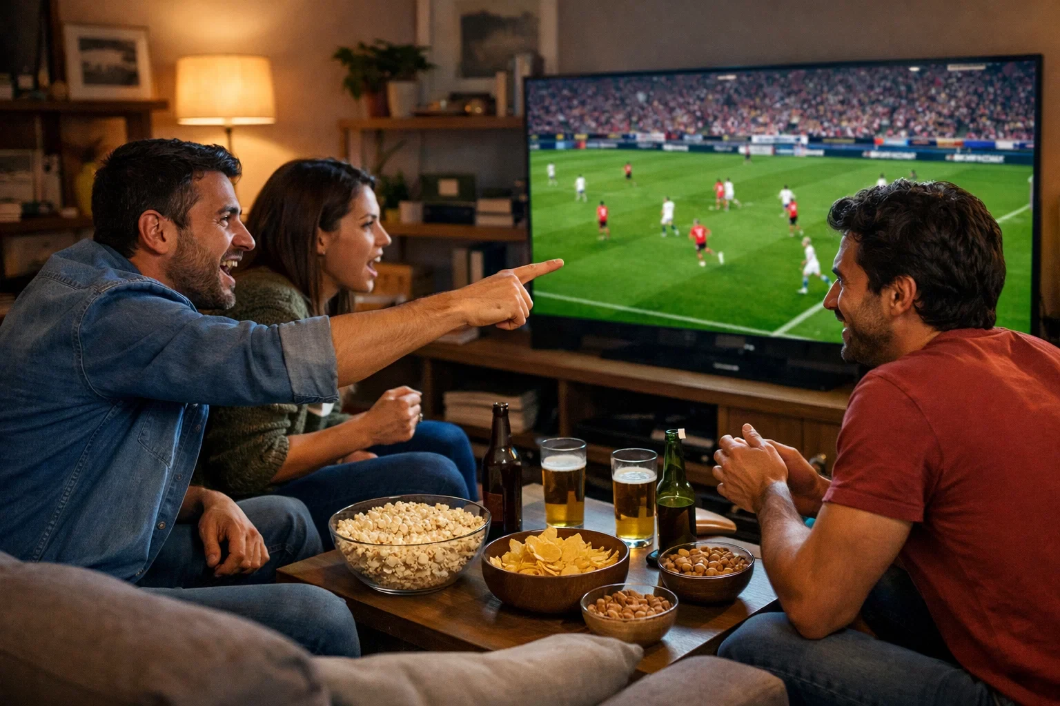 Tifosi guardano partita di calcio in diretta su grande schermo